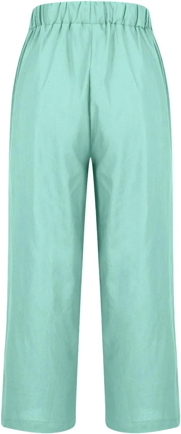 Palazzo Pants for Women Palazzo Wide Leg Cotton Linen Pants 2025 Summer Vacation Beach Long Trousers with Pockets