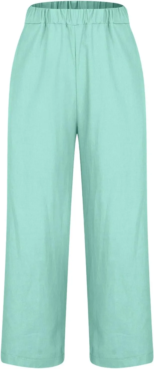 Palazzo Pants for Women Palazzo Wide Leg Cotton Linen Pants 2025 Summer Vacation Beach Long Trousers with Pockets