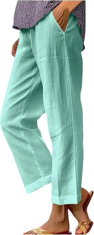 Palazzo Pants for Women Palazzo Wide Leg Cotton Linen Pants 2025 Summer Vacation Beach Long Trousers with Pockets