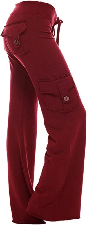 Palazzo Pants for Women Yoga Wide Leg Pants High Waisted Cargo Pants Casual Elastic Waist Pants with Pockets