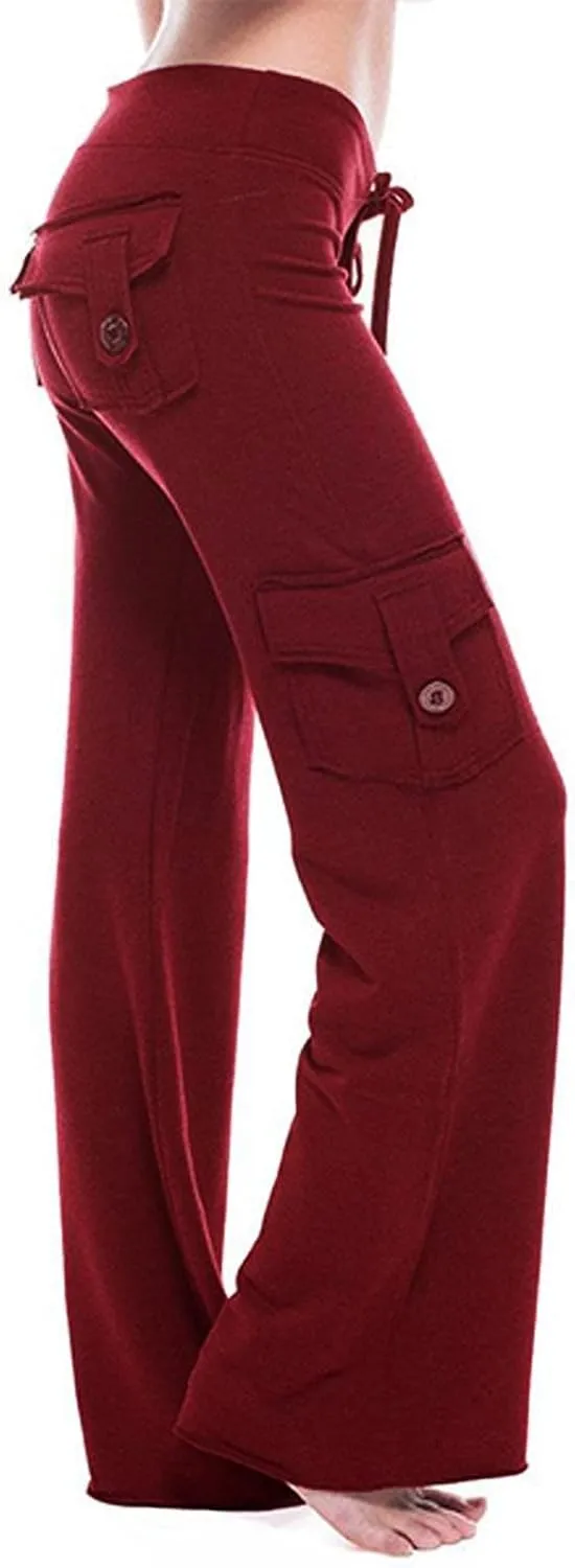 Palazzo Pants for Women Yoga Wide Leg Pants High Waisted Cargo Pants Casual Elastic Waist Pants with Pockets