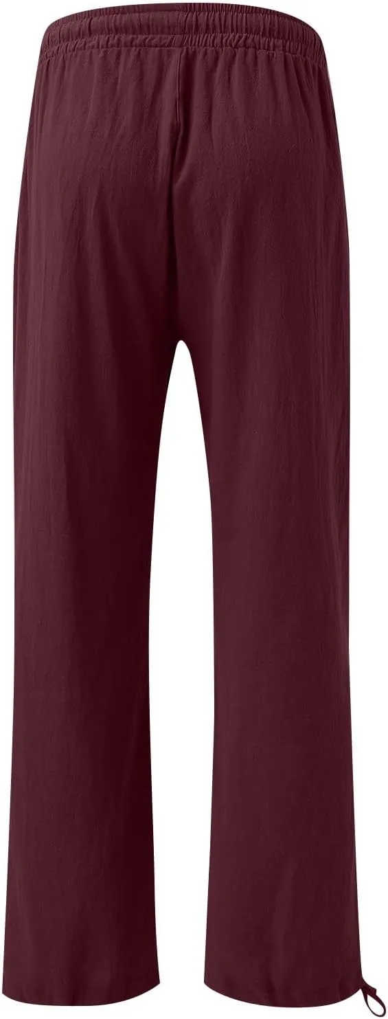 Pants for Women Cotton Linen Casual Summer 2025 Straight Leg Loose Drawstring Elastic Waist Cropped Trouser Plus Size