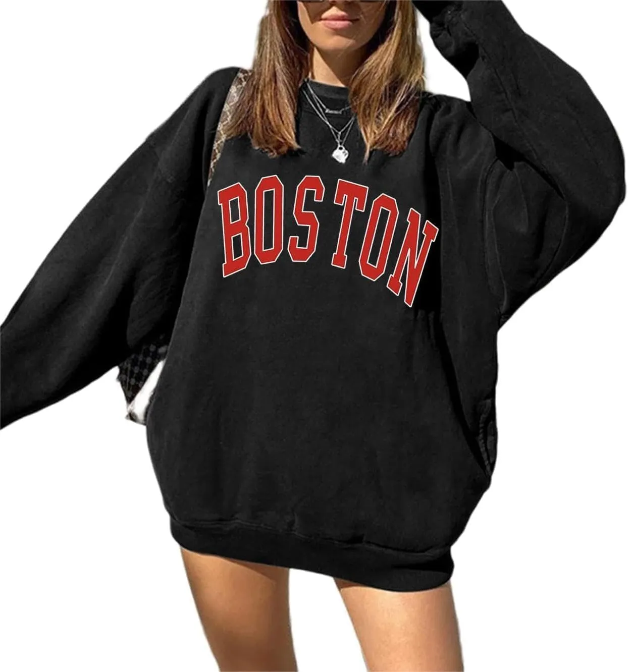 QYZ-Top Women's Oversized Los Angeles California Sweatshirt Funny Long Sleeve Lightweight Fleece Pullover Tops