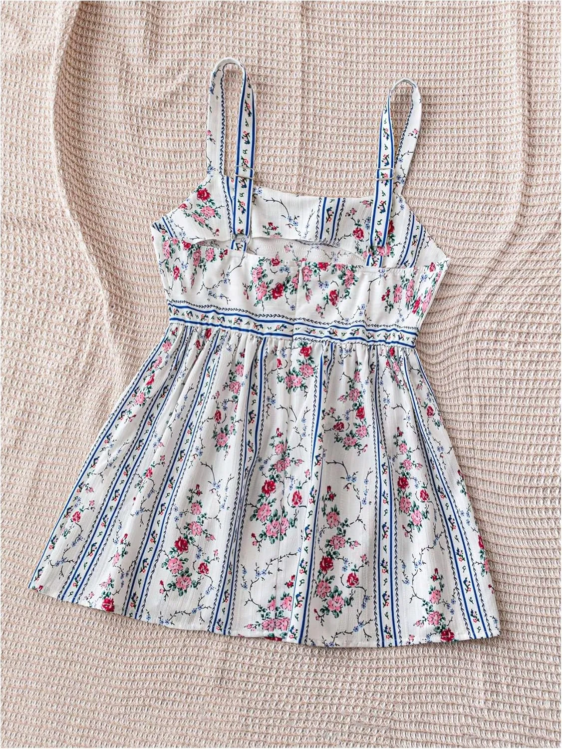 SHENHE Women's Floral Ruffle Babydoll Top Spaghetti Strap Square Neck Vintage Boho Tank Tops Vacation