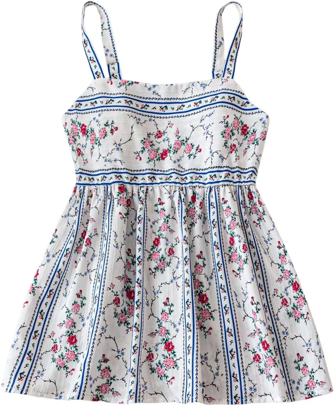 SHENHE Women's Floral Ruffle Babydoll Top Spaghetti Strap Square Neck Vintage Boho Tank Tops Vacation