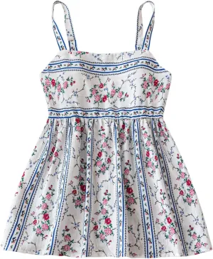 SHENHE Women's Floral Ruffle Babydoll Top Spaghetti Strap Square Neck Vintage Boho Tank Tops Vacation