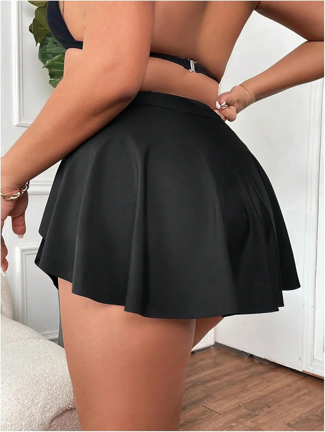 SHENHE Women's Plus Size Ruffle Swim Skirt High Waisted Asymmetrical Hem Flowy Skirted Swimsuit Bottom