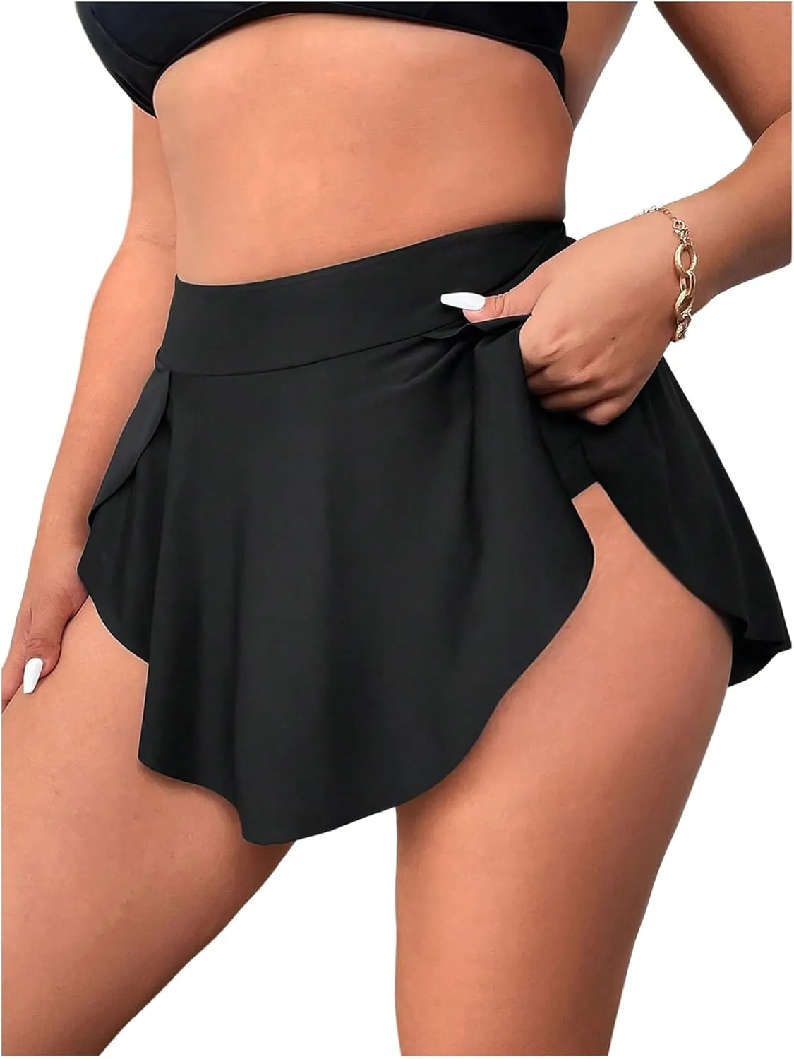 SHENHE Women's Plus Size Ruffle Swim Skirt High Waisted Asymmetrical Hem Flowy Skirted Swimsuit Bottom