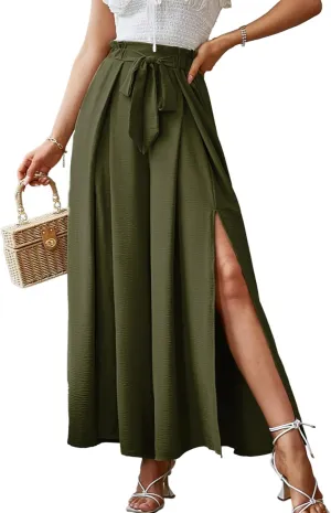 Simplee Women's Casual Split Wide Leg Pants High Waist Palazzo Flowy Beach Pants Summer Boho Lounge Pants with Pockets