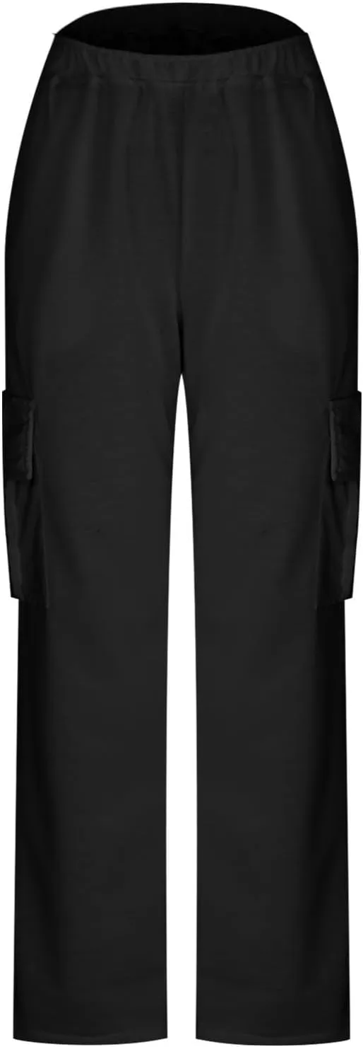 SMIDOW Cargo Pants for Women Baggy High Waist Straight Wide Leg Workout Running Jogger Pants Elastic Waist Lounge Trousers