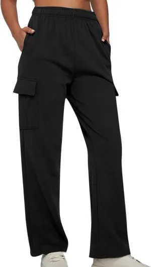 SMIDOW Cargo Pants for Women Baggy High Waist Straight Wide Leg Workout Running Jogger Pants Elastic Waist Lounge Trousers