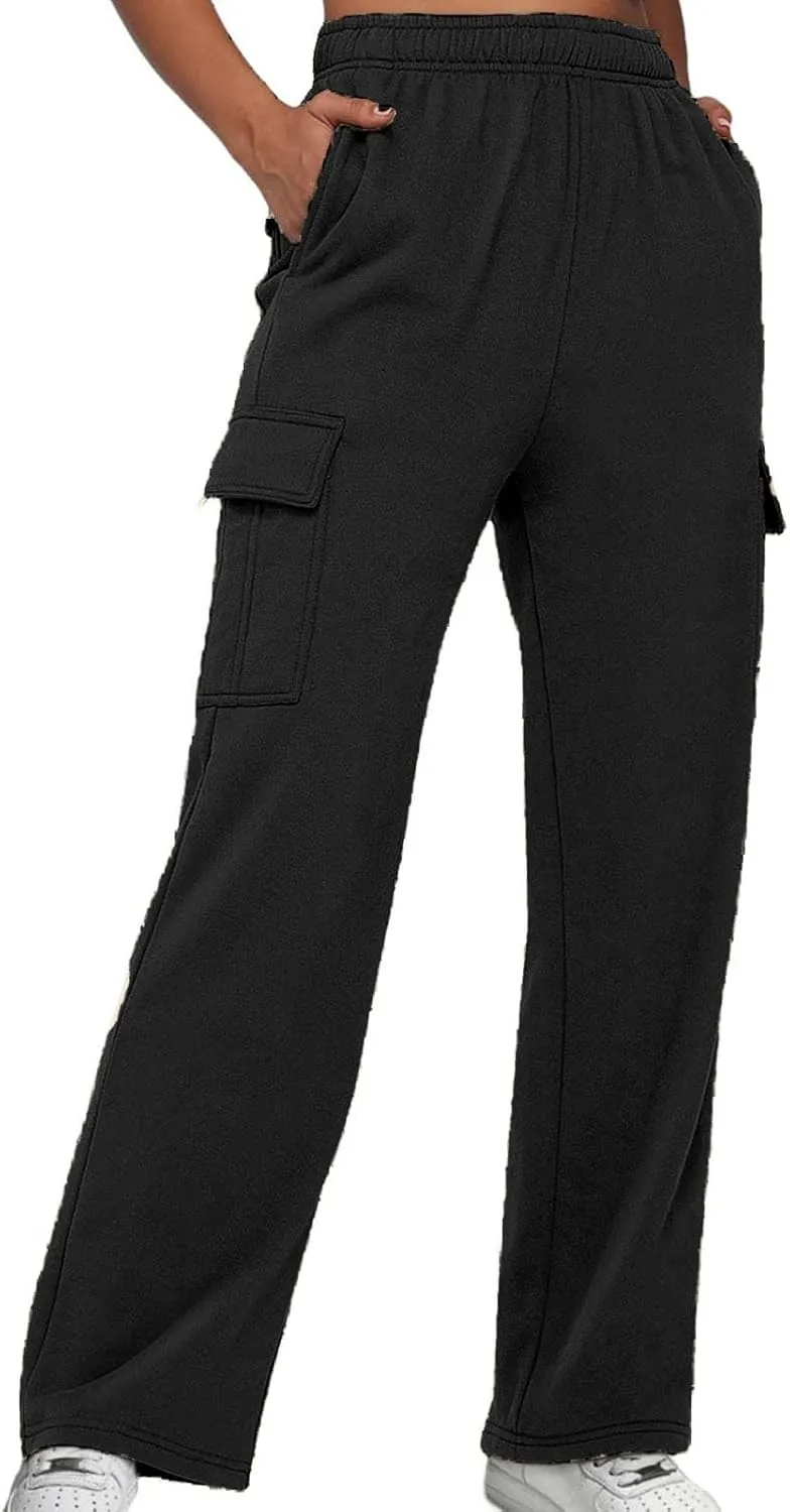 SMIDOW Cargo Pants for Women Baggy High Waist Straight Wide Leg Workout Running Jogger Pants Elastic Waist Lounge Trousers