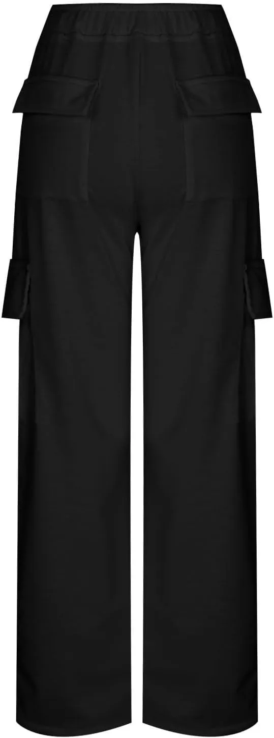 SMIDOW Cargo Pants for Women Baggy High Waist Straight Wide Leg Workout Running Jogger Pants Elastic Waist Lounge Trousers