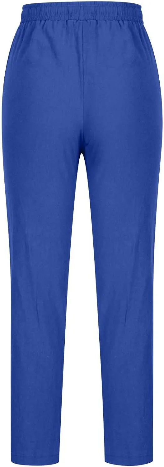 SMIDOW Womens Cotton Linen Pants Casual Drawstring Elastic High Waist Straight Leg Pants Loose Comfy Trousers with Pockets