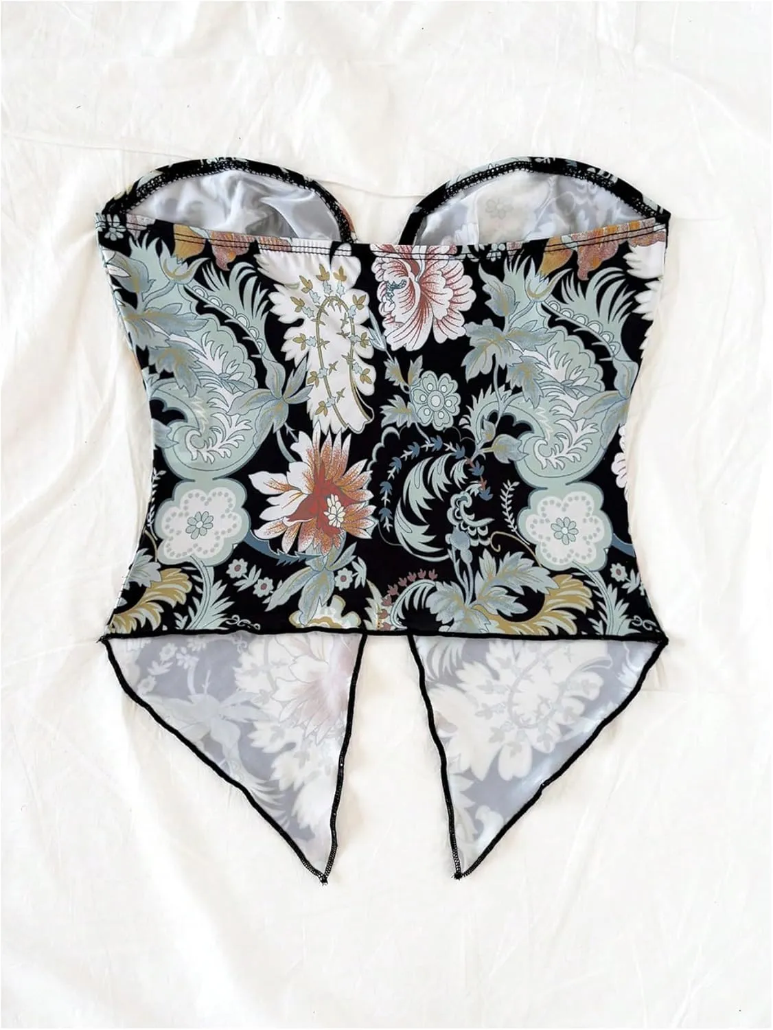 SOLY HUX Women's Floral Print Tube Top Twist Split Strapless Sleeveless Asymmetrical Hem Summer Vacation Crop Tops