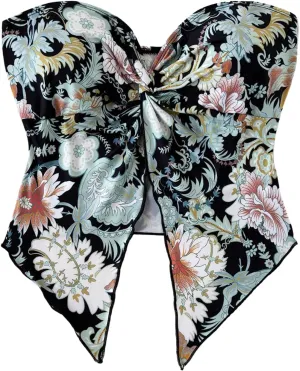 SOLY HUX Women's Floral Print Tube Top Twist Split Strapless Sleeveless Asymmetrical Hem Summer Vacation Crop Tops