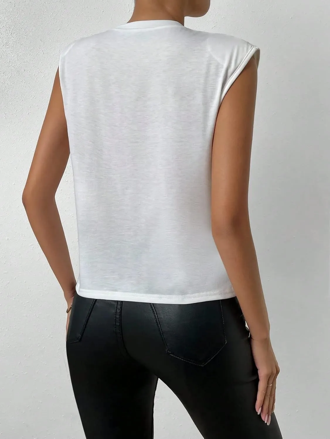 SOLY HUX Women's Pearl Cap Sleeve Crew Neck Tank Top Dressy Casual Summer Tops