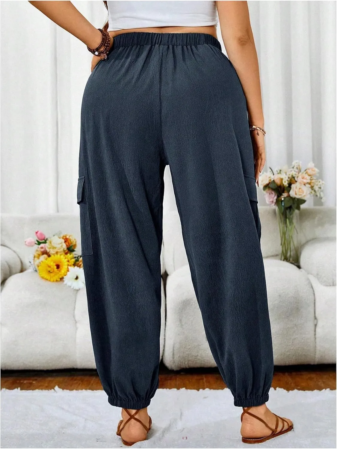 SOLY HUX Women's Plus Size High Waist Cargo Pants Casual Loose Baggy Jogger Pants Trousers Pockets