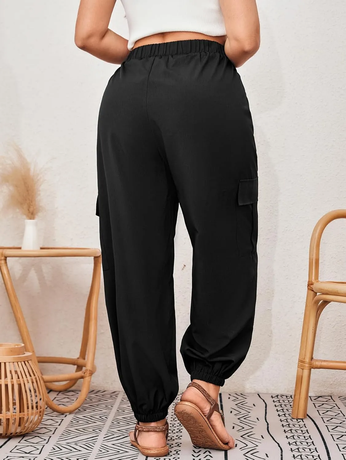 SOLY HUX Women's Plus Size High Waist Cargo Pants Casual Loose Baggy Jogger Pants Trousers Pockets