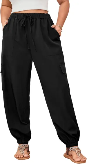 SOLY HUX Women's Plus Size High Waist Cargo Pants Casual Loose Baggy Jogger Pants Trousers Pockets