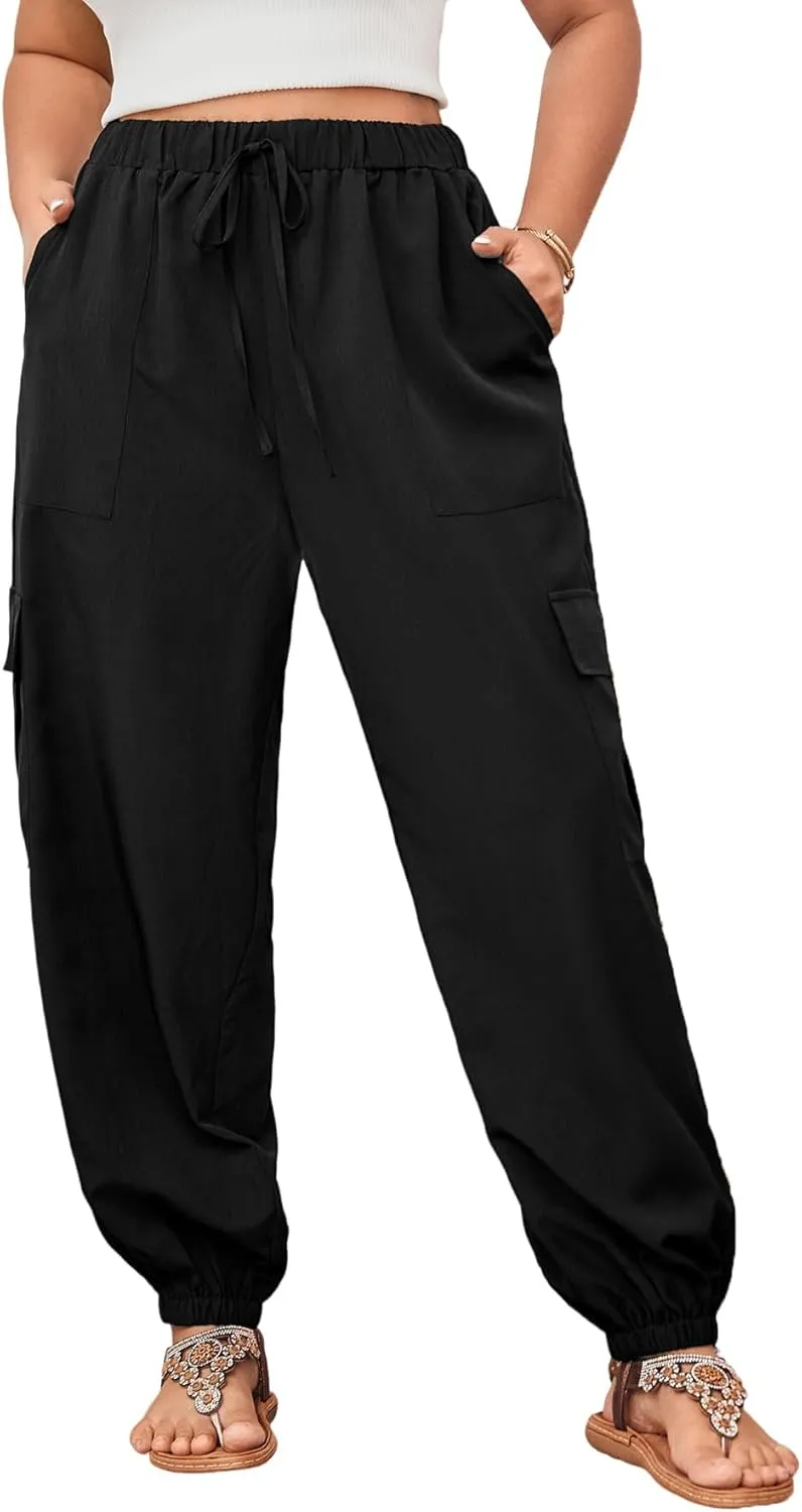 SOLY HUX Women's Plus Size High Waist Cargo Pants Casual Loose Baggy Jogger Pants Trousers Pockets