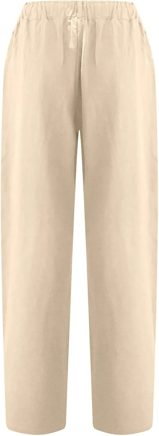 Spring Pants for Women 2023 Casual Straight Leg Elastic Waist Cropped Lounge Pant Trousers with Pockets