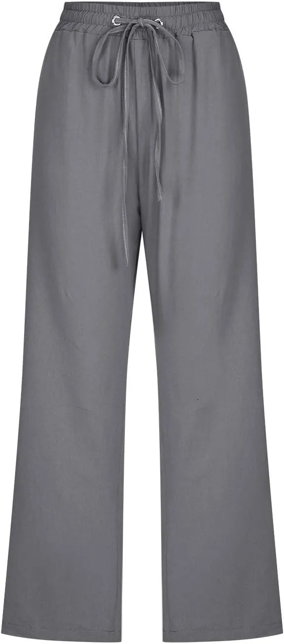 Summer Capri Pants for Women 2025 Drawstring Elastic Trousers Comfy Straight Leg Long Linen Lounge Beach Summer