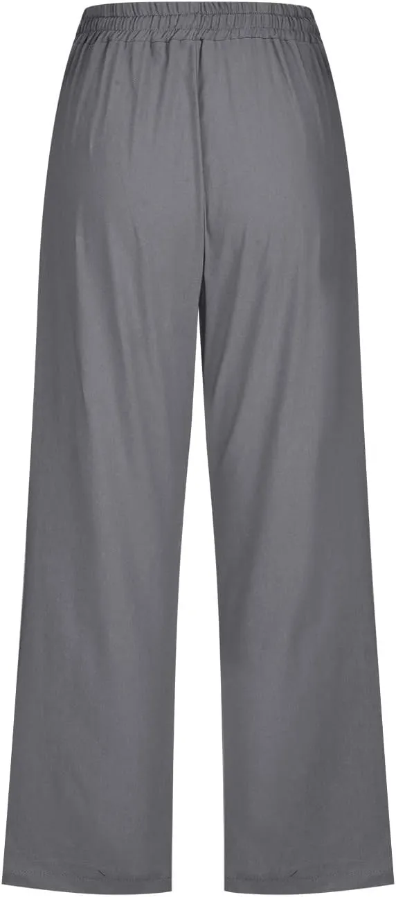 Summer Capri Pants for Women 2025 Drawstring Elastic Trousers Comfy Straight Leg Long Linen Lounge Beach Summer