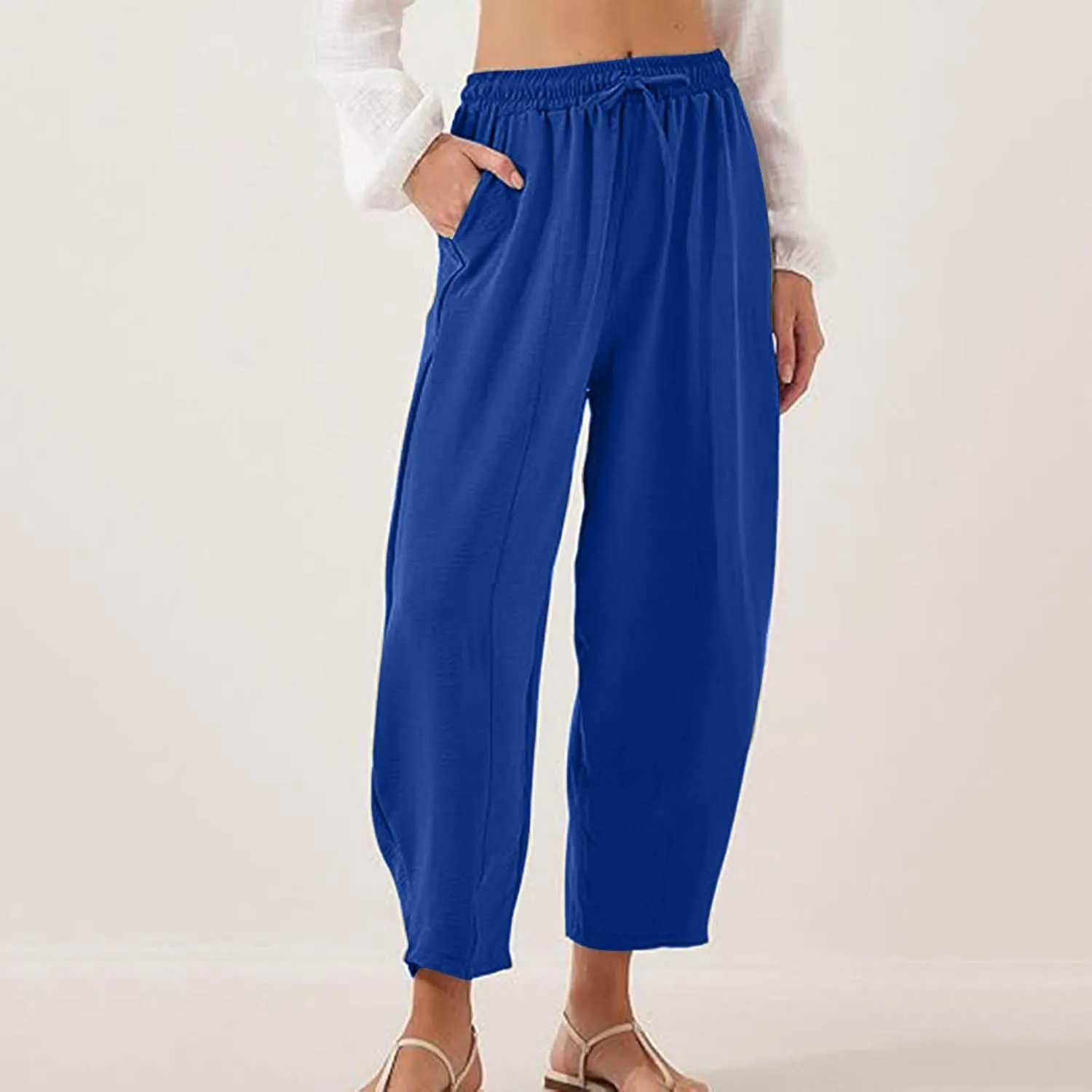 Summer Pants for Women 2024 High Waisted Pants Baggy Harem Pants Loose Casual Pants Comfy Trousers with Pockets