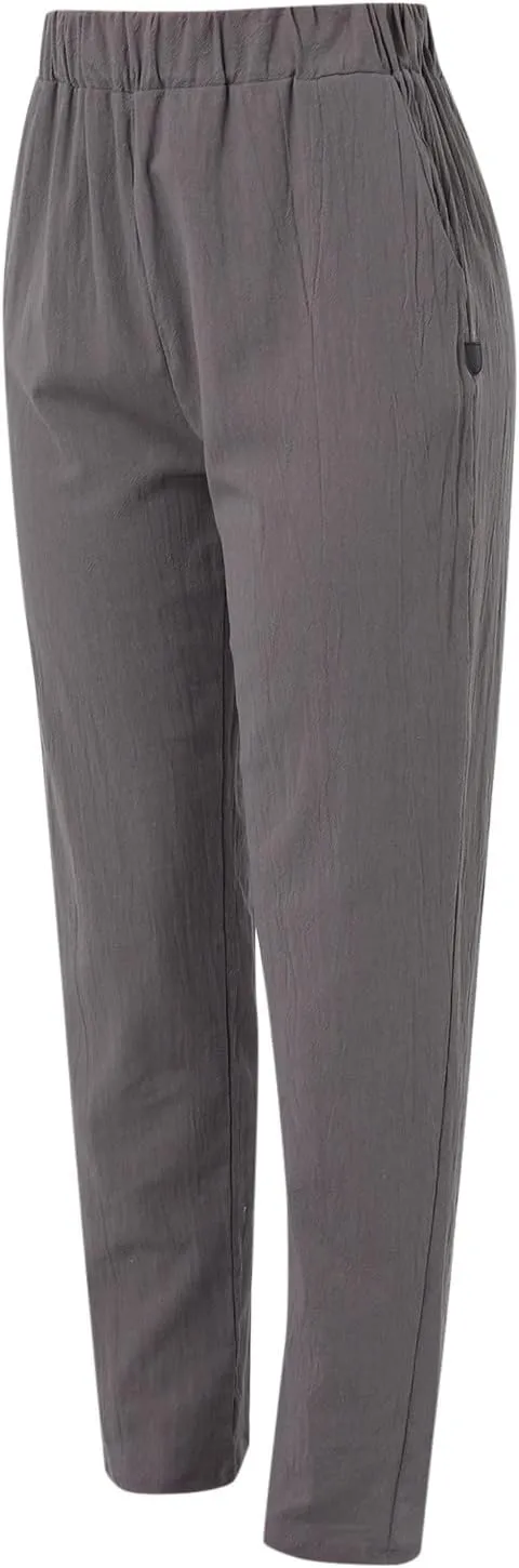 Summer Pants for Women 2024 Plus Size Linen Cotton Solid Lightweight Elastic Waist Casual Loose Comfy Trousers with Pockets