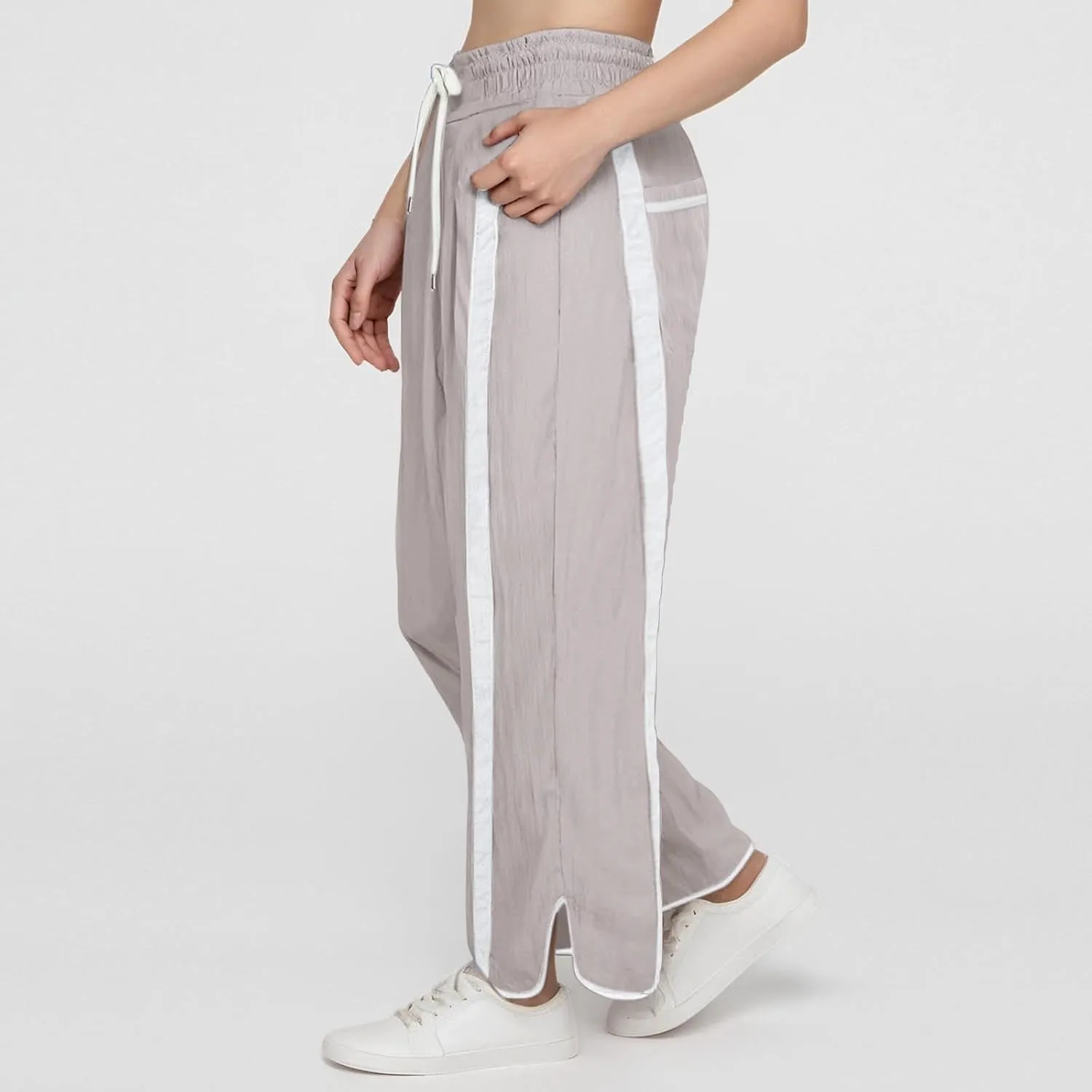 Sweatpants Women Stripe Plus Size Drawstring High Waist Casual Palazzo Pants Straight Wide Leg Trousers with Pocket