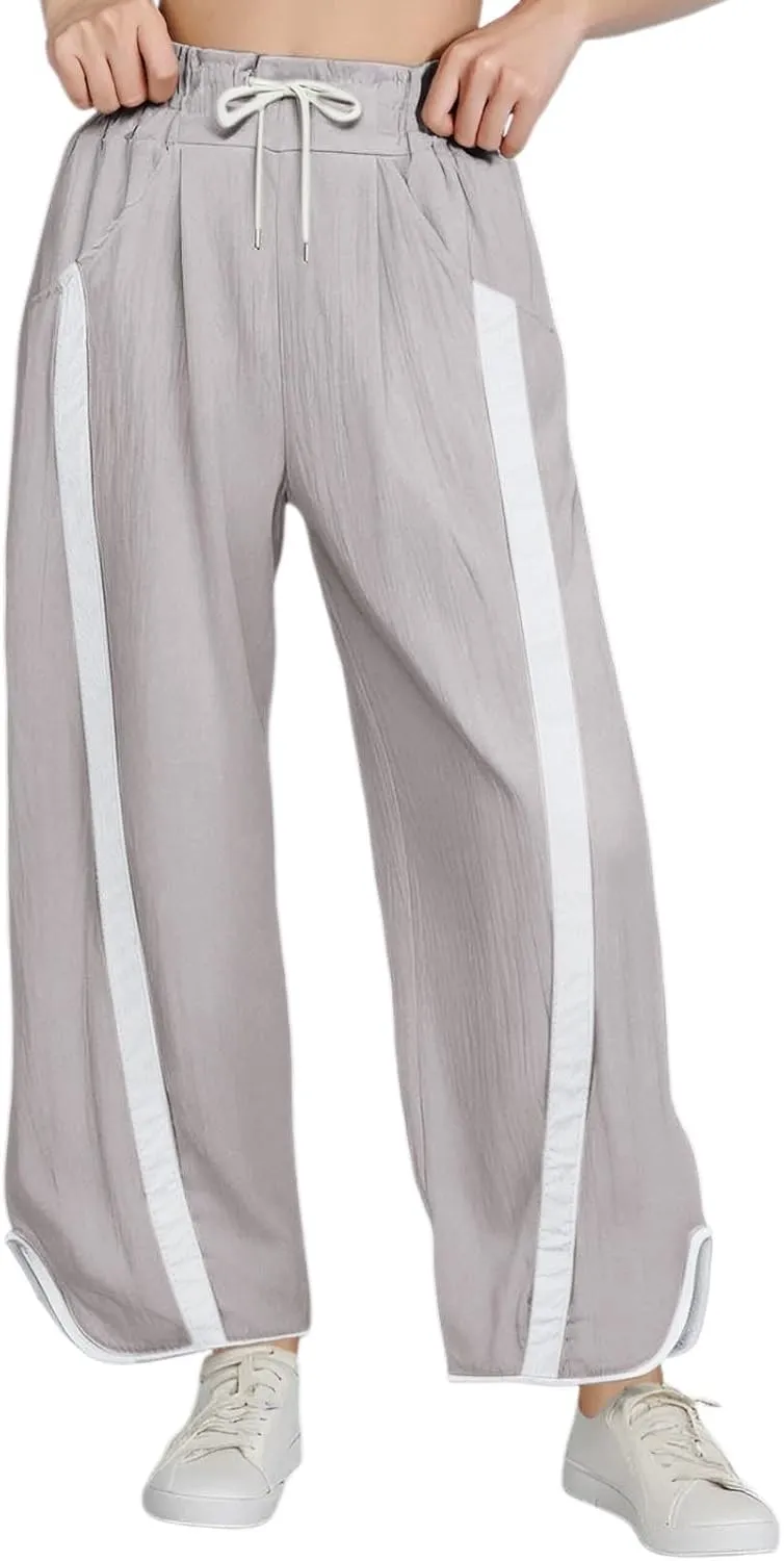 Sweatpants Women Stripe Plus Size Drawstring High Waist Casual Palazzo Pants Straight Wide Leg Trousers with Pocket
