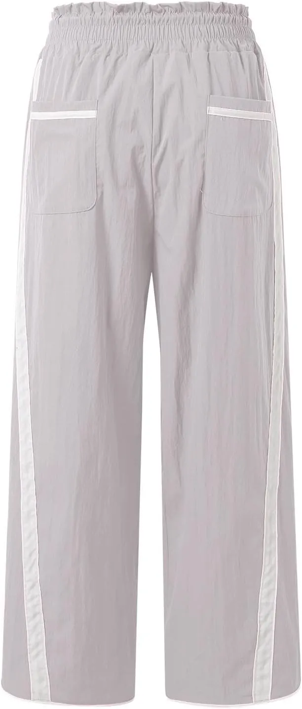 Sweatpants Women Stripe Plus Size Drawstring High Waist Casual Palazzo Pants Straight Wide Leg Trousers with Pocket