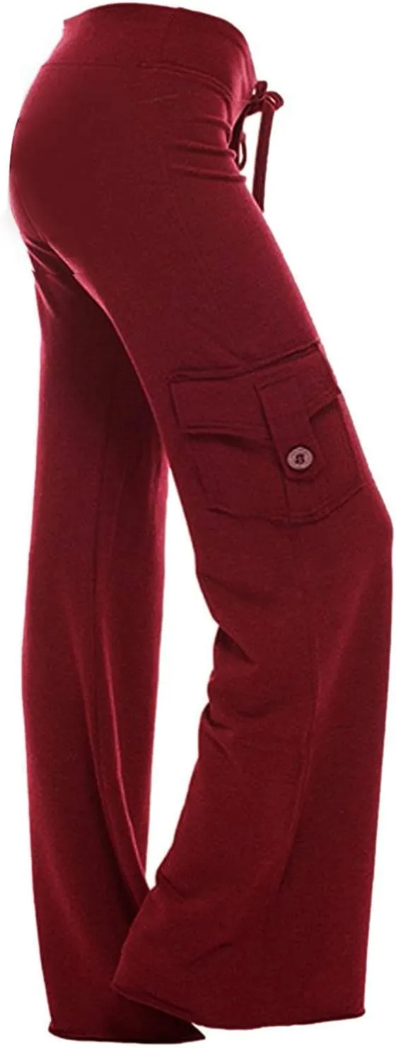 Sweatpants Women Workout Leggings Stretch High Waist Casual Cargo Pants Button Pockets Yoga Gym Loose Fit Trousers