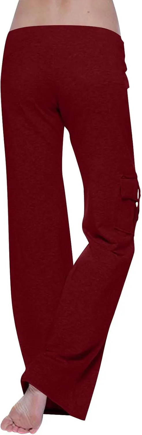 Sweatpants Women Workout Leggings Stretch High Waist Casual Cargo Pants Button Pockets Yoga Gym Loose Fit Trousers