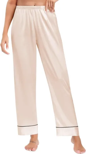 SWOMOG Women's Silk Satin Pants Wide Leg Pajama Bottoms Palazzo Lounge Pants Casual Loose Trousers Pj with Pockets