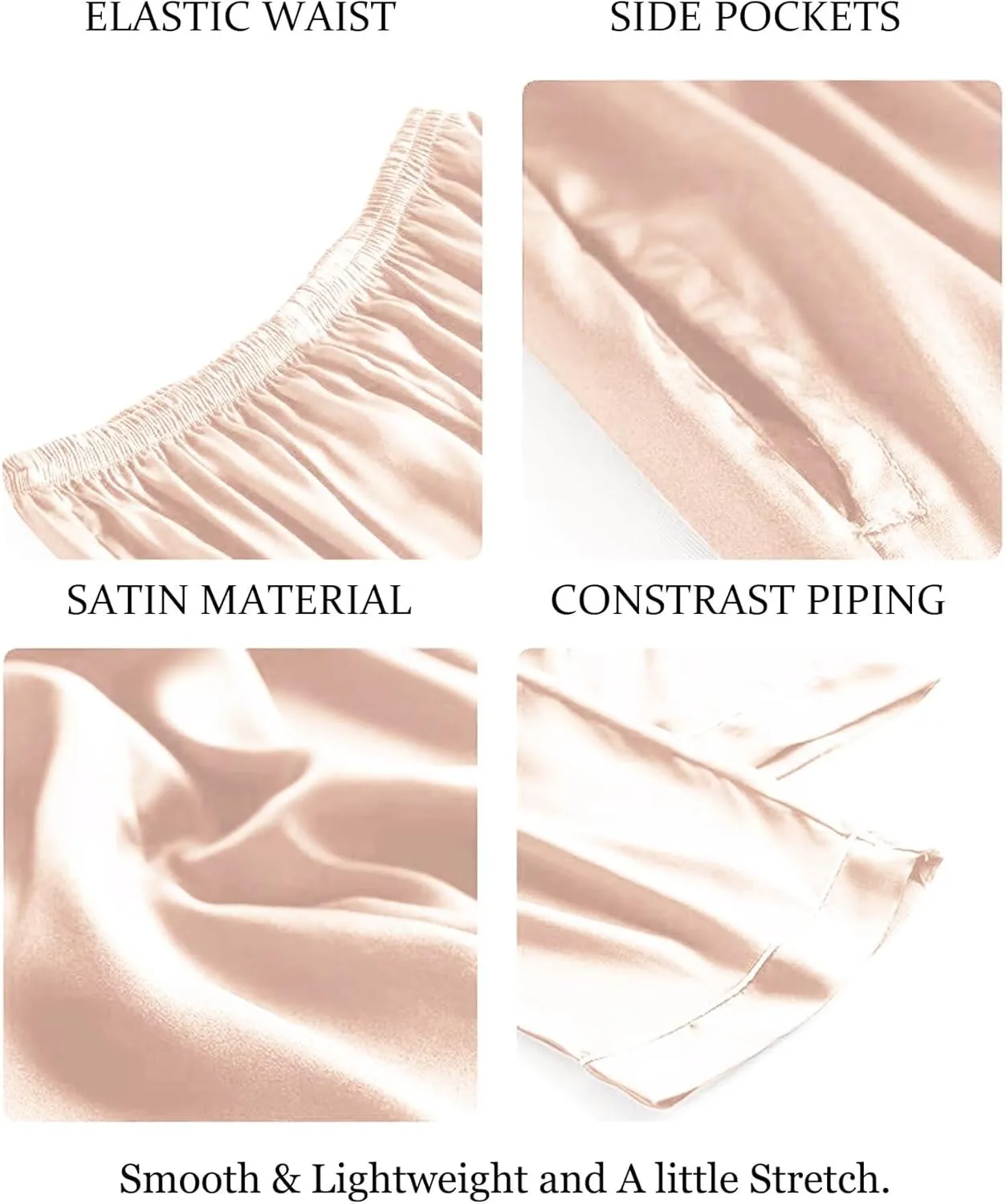SWOMOG Women's Silk Satin Pants Wide Leg Pajama Bottoms Palazzo Lounge Pants Casual Loose Trousers Pj with Pockets