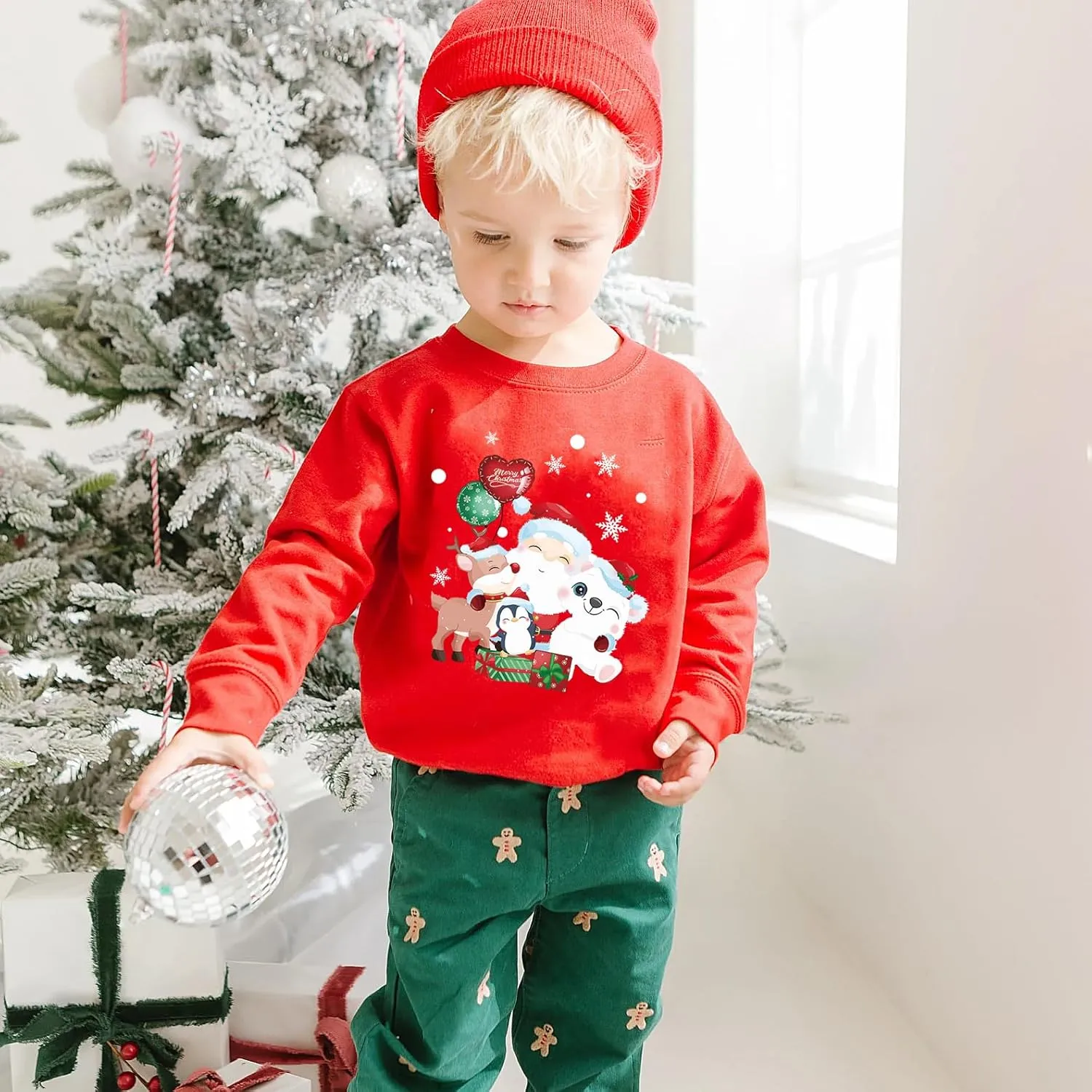 Toddler Girls Christmas Sweatshirt Kids Santa Claus Elk Bear Shirt Xmas Cotton Long Sleeve Tops for 1-7T