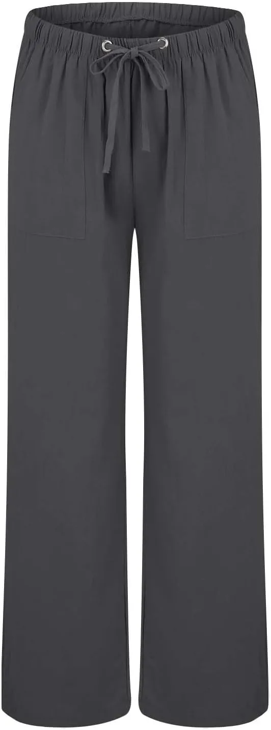 Trendy Outfits for Women 2025 Summer High Waisted Cotton Linen Palazzo Wide Leg Long Lounge Pant Trousers with Pockets