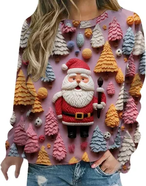 Ugly Christmas Sweater Women Sweatshirts 3D Digital Print Novelty Pullover Tops Funny Santa Xmas Tree Graphic Holiday Outfits
