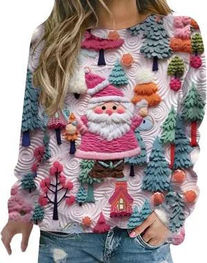 Ugly Christmas Sweater Women Sweatshirts 3D Digital Print Novelty Pullover Tops Funny Santa Xmas Tree Graphic Holiday Outfits