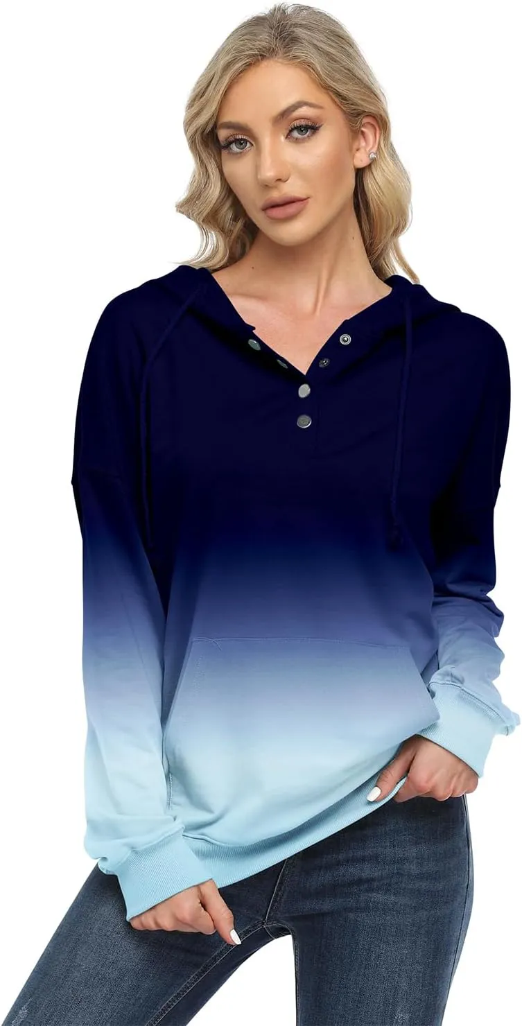 VIEACTIVEWEAR Hoodie for Women Tie Dye Sweatshirt Button Down Tops Casual Long Sleeve Oversize Pullover