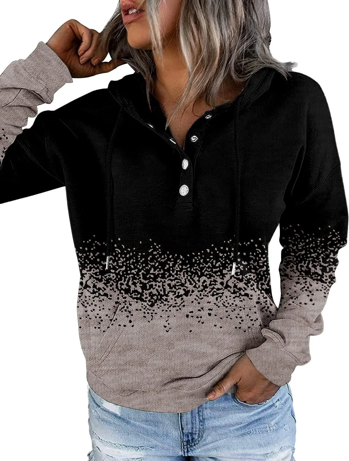 VIEACTIVEWEAR Hoodie for Women Tie Dye Sweatshirt Button Down Tops Casual Long Sleeve Oversize Pullover