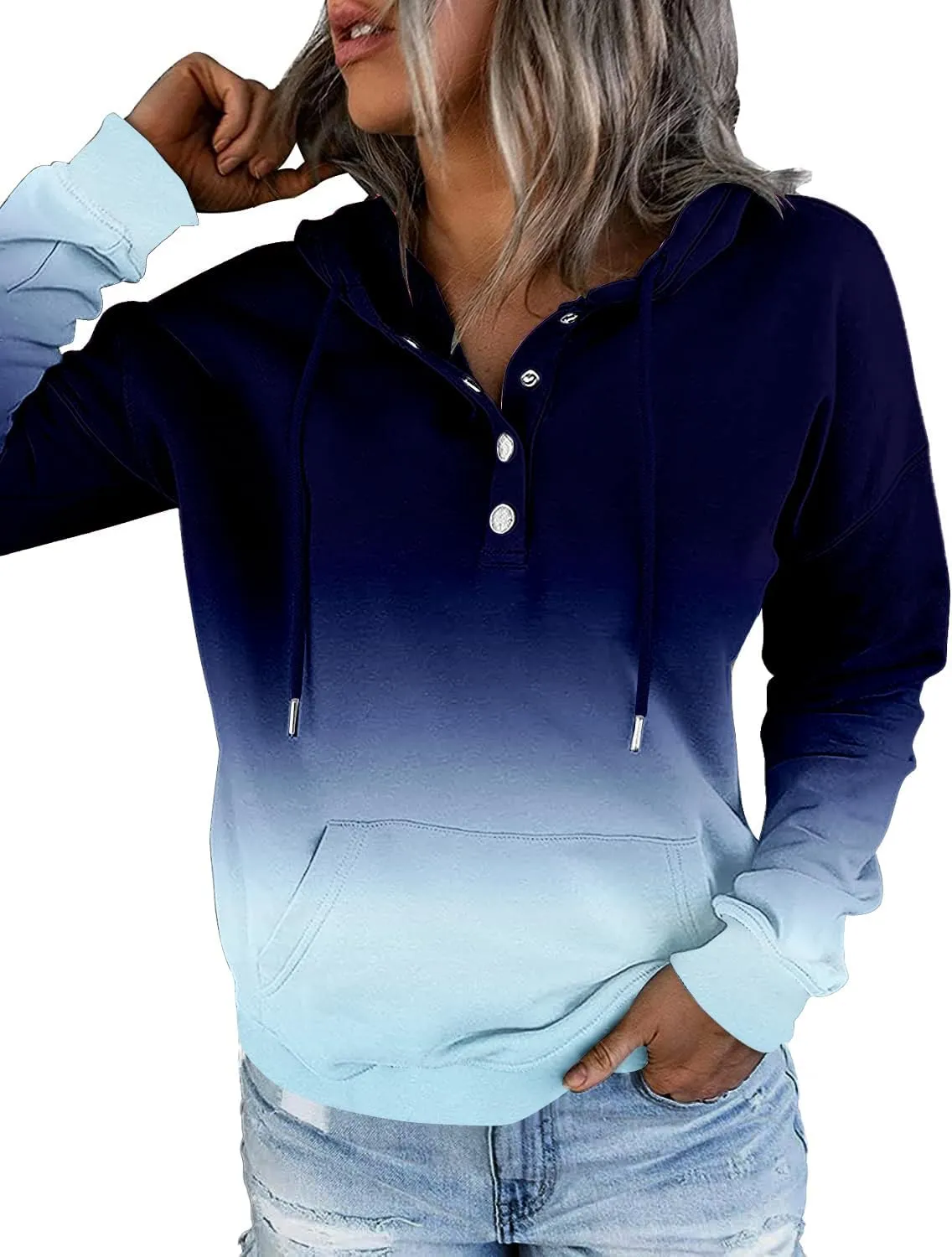 VIEACTIVEWEAR Hoodie for Women Tie Dye Sweatshirt Button Down Tops Casual Long Sleeve Oversize Pullover