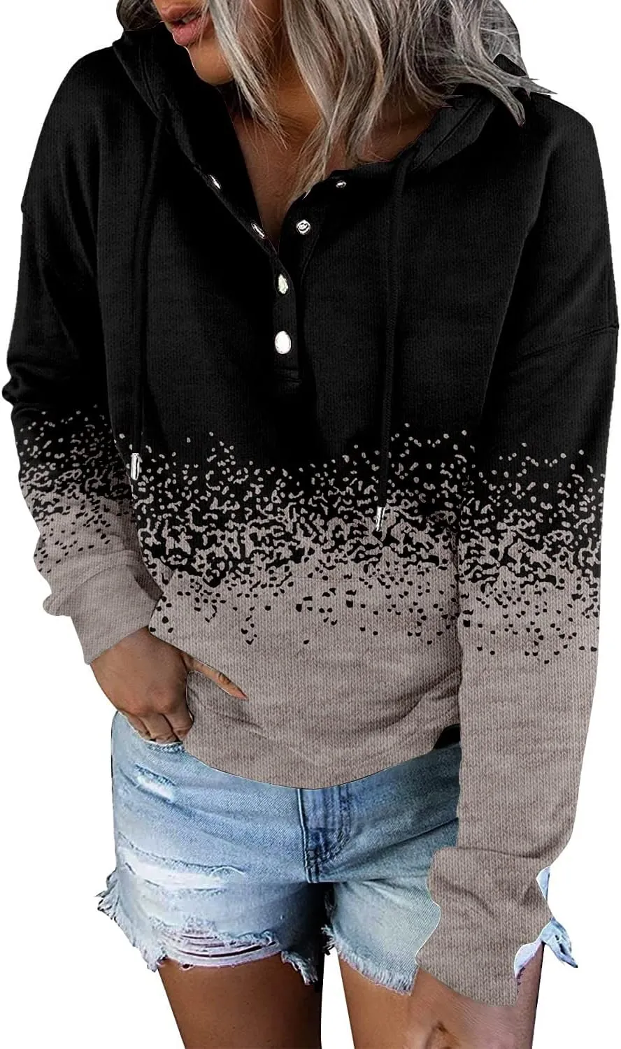VIEACTIVEWEAR Hoodie for Women Tie Dye Sweatshirt Button Down Tops Casual Long Sleeve Oversize Pullover