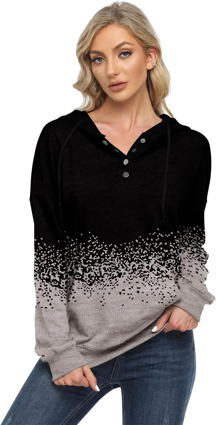 VIEACTIVEWEAR Hoodie for Women Tie Dye Sweatshirt Button Down Tops Casual Long Sleeve Oversize Pullover