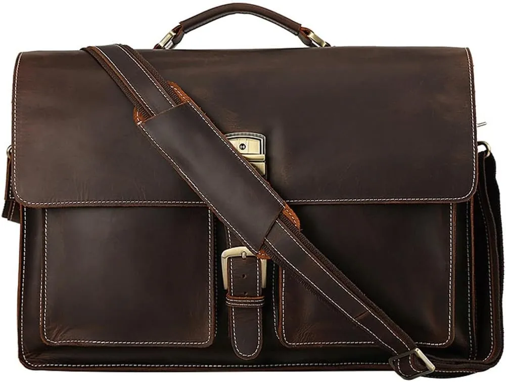 Vintage Briefcase Business Commuter Laptop Bag Shoulder Crossbody Bag