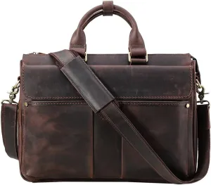 Vintage Briefcase Laptop Bag Shoulder Crossbody Bag Crazy Horse Cowhide Business