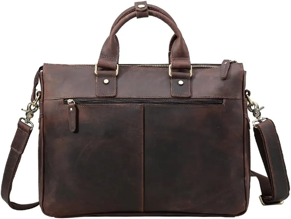 Vintage Briefcase Laptop Bag Shoulder Crossbody Bag Crazy Horse Cowhide Business