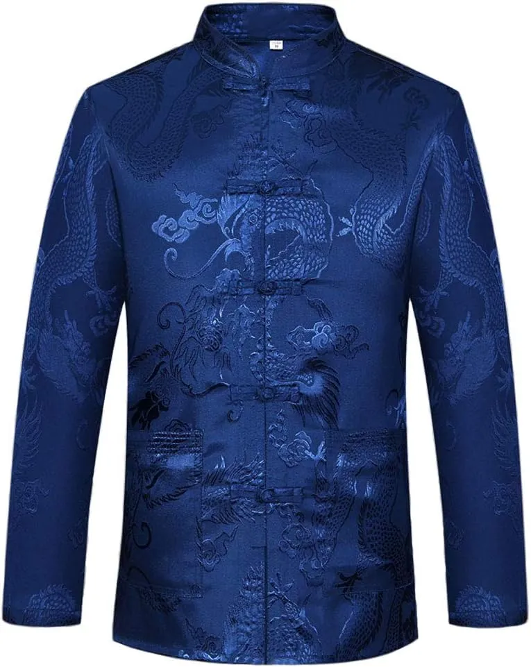 wecotton Tang Suit Men Hanfu Chinese Traditional Clothes Kung Fu Shirt Uniform Long Sleeved Coat Tops and Pants